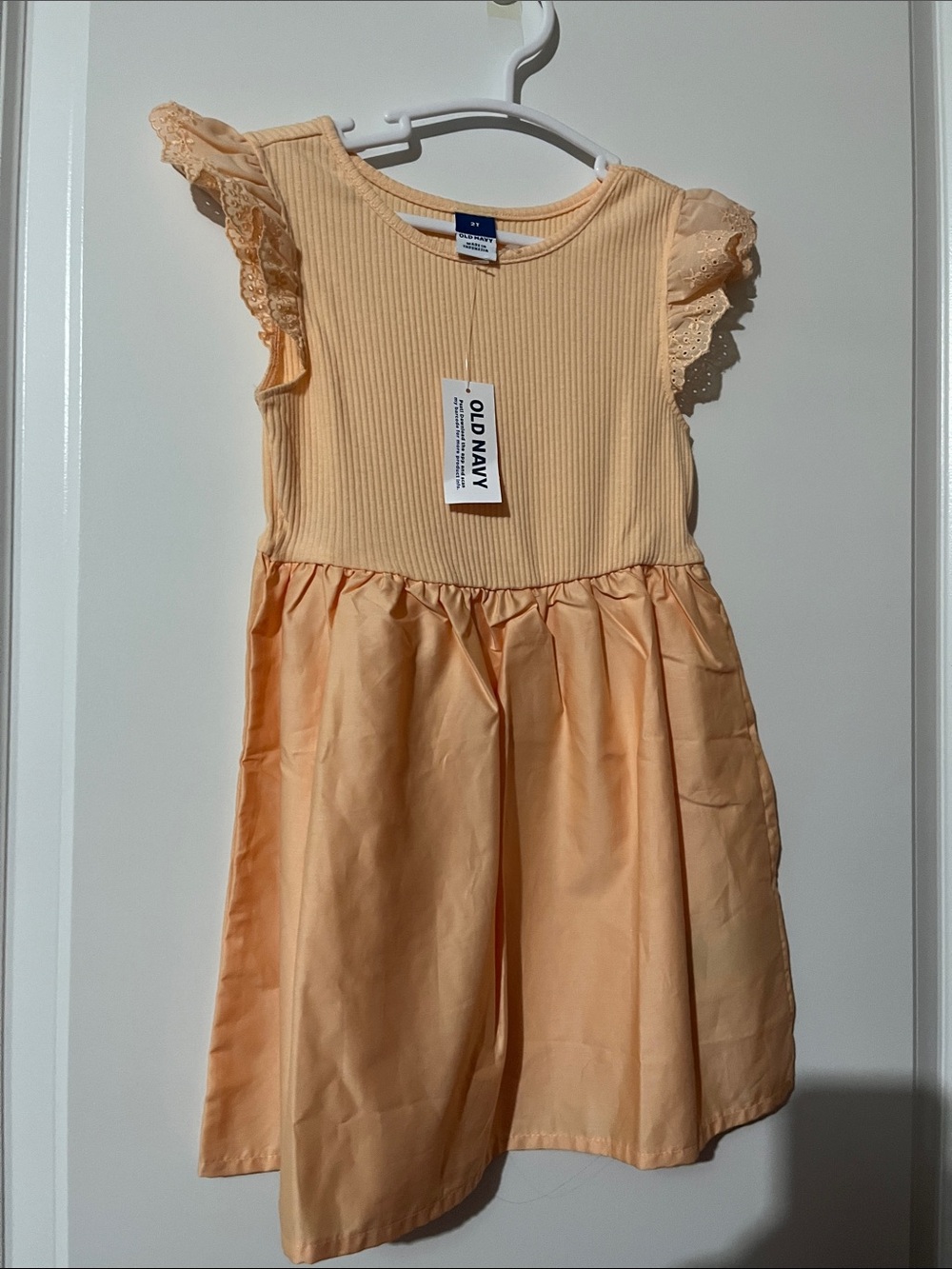 Old Navy Peach Flutter-Sleeve Ribbed Bodice Dress